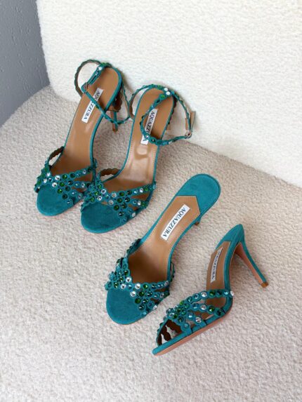 AQUAZZURA Tequila Crystal-Embellished Suede Sandal