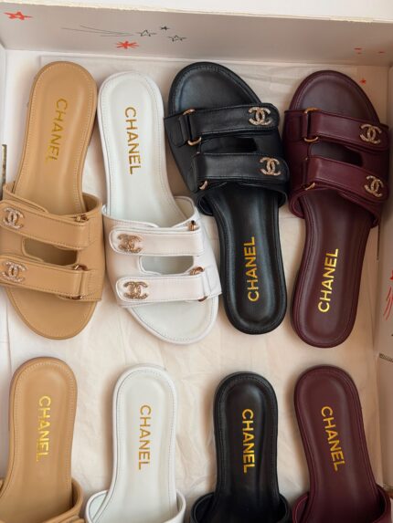 Chanel Double Strap CC Crystal Flat Slides