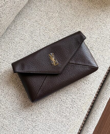YSL Envelope Clutch Pouch in Grained Leather