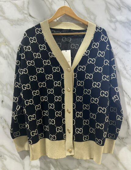 Gucci GG Monogram Jacquard Knit V-Neck Cardigan