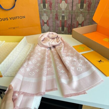 Louis Vuitton Classic Monogram Wool Silk Shawl Scarfs