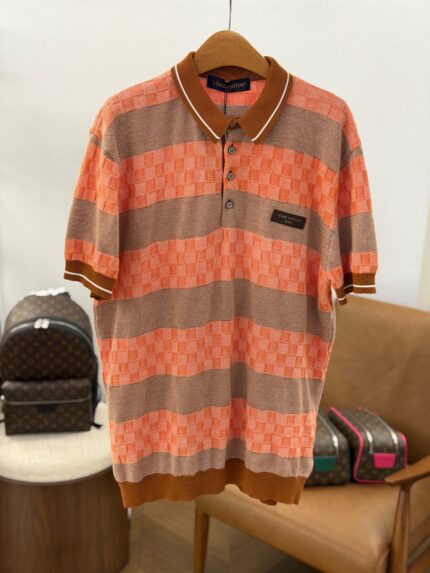 Louis Vuitton Damier Striped Knit Polo Shirts