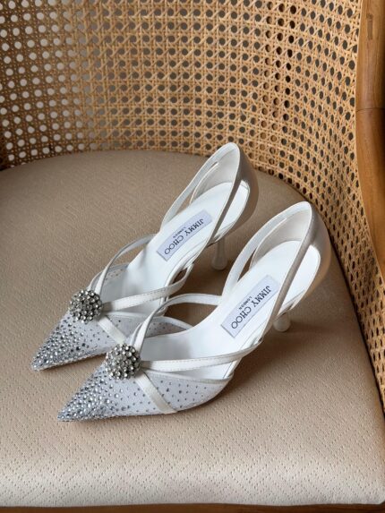 Jimmy Choo Orb Embellished Crystal Pointed Toe Slingback Pumps