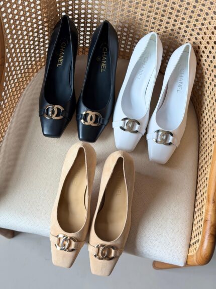 Chanel CC Interlocking Logo Square Toe Ballet Pumps