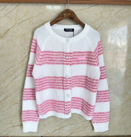 Miu Miu Striped Knit Button-Front Cardigan