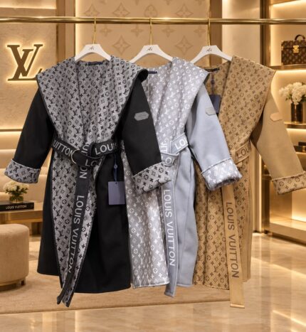 Louis Vuitton Monogram Hooded Wrap Coats with Belt
