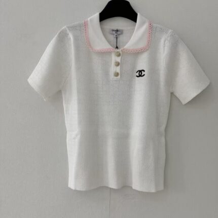 Chanel CC Logo Knitted Polo Tops With Scalloped Collar