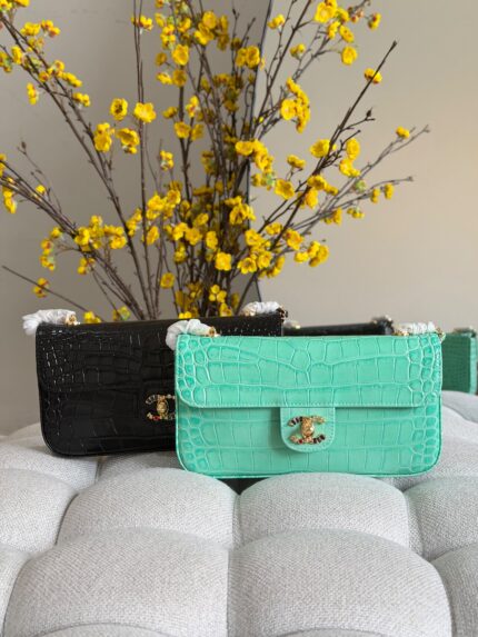 Chanel Crocodile Embossed Flap Shoulder Bags With Jeweled CC Lock