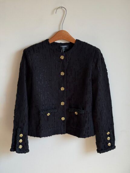 Chanel Black Tweed Boucle Jacket with CC Gold Buttons