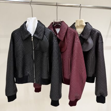 Bottega Veneta Intrecciato Woven Leather Bomber Jackets