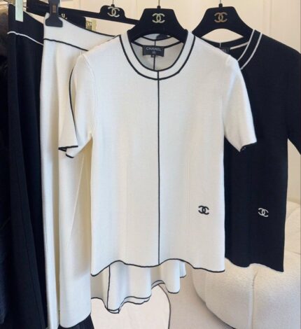 Chanel Contrast Trim Knit Top and Skirt Co-Ord Sets