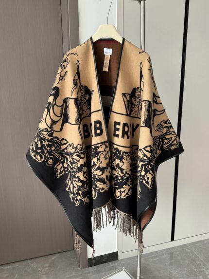 Burberry Equestrian Knight Logo Heritage Cape Poncho Shawl Wrap