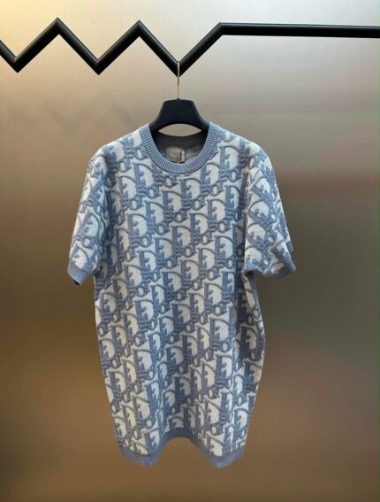 Christian Dior Oblique Monogram Knitted Oversized T-Shirt - Ice Blue