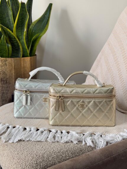 Chanel Metallic Quilted Caviar Vanity Case Bags