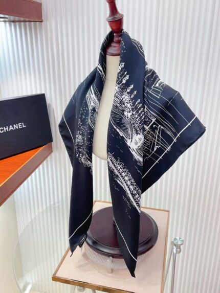 Chanel  Noir et Blanc Architectural Square Scarf
