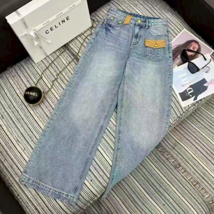 Celine Triomphe High-Waisted Wide-Leg Denim Jeans