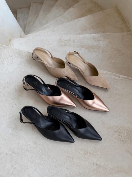 Hermes Pointed Toe Slingback Kitten Heels