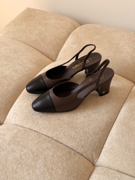 Chanel Two-Tone Cap Toe Slingback Block Heel