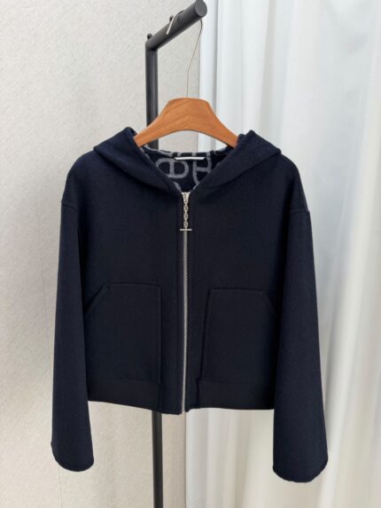 Hermes Double-Face Wool Cashmere Hooded Bomber Jackets