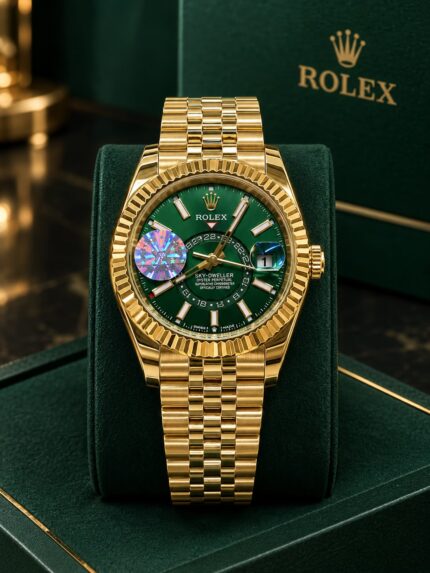 Rolex Sky-Dweller 18K Yellow Gold Green Dial Jubilee Watch