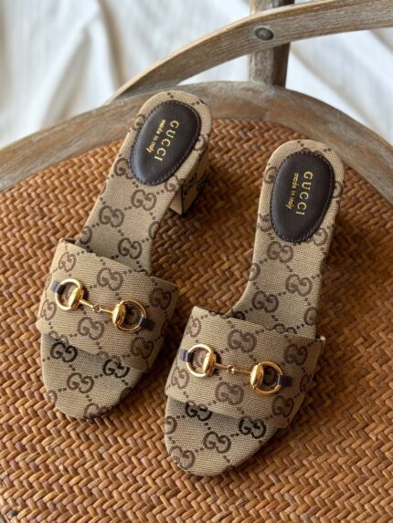 Gucci Horsebit Canvas Slide Sandals
