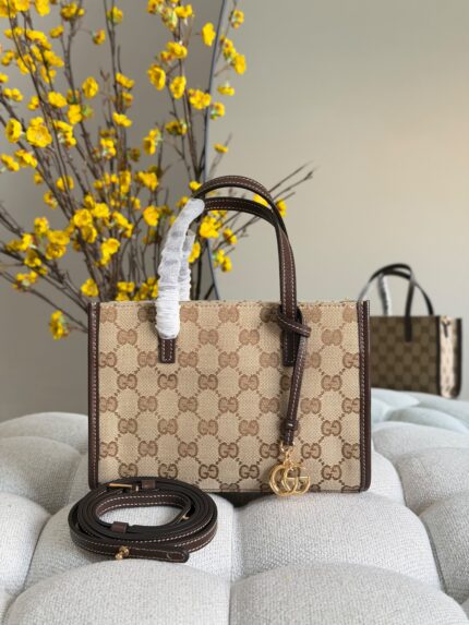 Gucci GG Retro Small Tote Bag With Gold Double G Charm