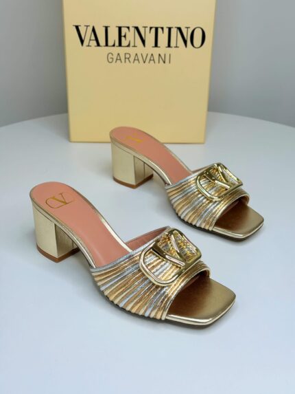 Valentino Garavani VLogo Signature Metallic Block Heel Mules