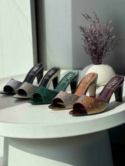 Gina Crystal-Embellished Heel Mules