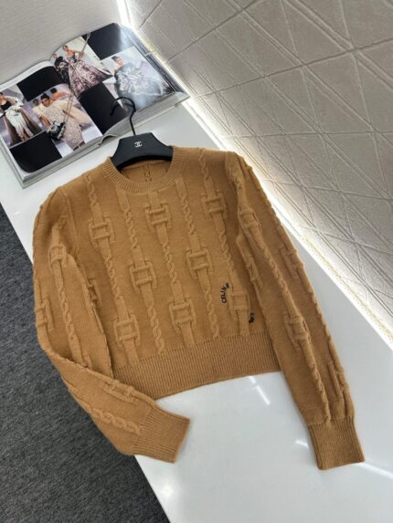 Celine Chain & Buckle Cable Knit Wool Sweaters