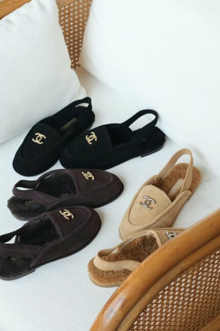 Chanel Shearling-Lined Slingback Loafer Mules