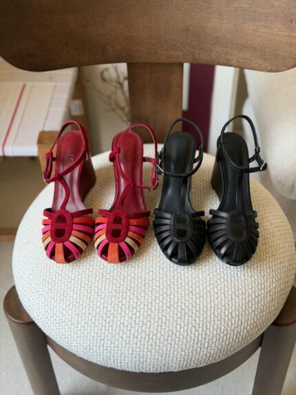 Hermes Encens T-Strap Wedge Sandals