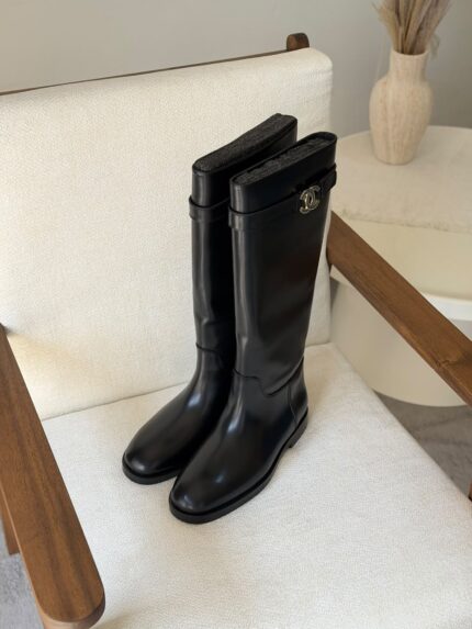 Chanel CC Logo Knee-High Riding Boots
