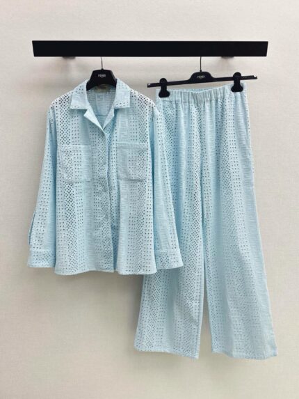 Fendi FF Logo Embroidered Eyelet Cotton Co-Ord Set