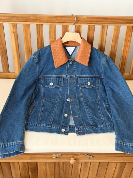 Bottega Veneta Intrecciato Collar Denim Trucker Jacket