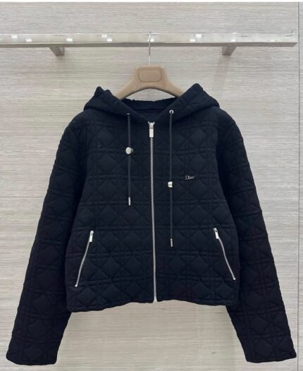 Christian Dior Cannage Quilted Zip-Up Hooded Jacket