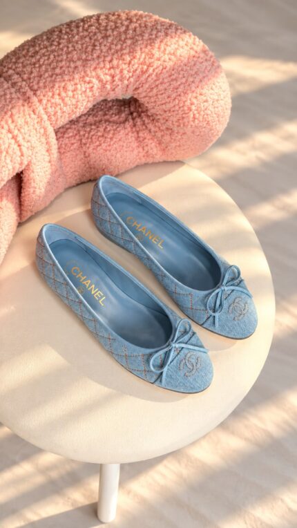 Chanel Quilted Denim Ballet Flats