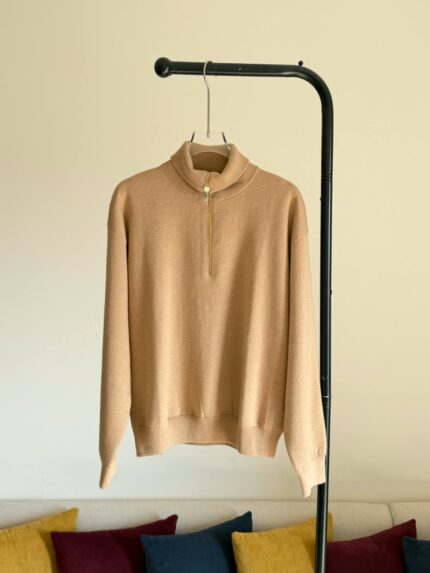 Chanel Cashmere Blend Quarter-Zip Mock Neck Sweater