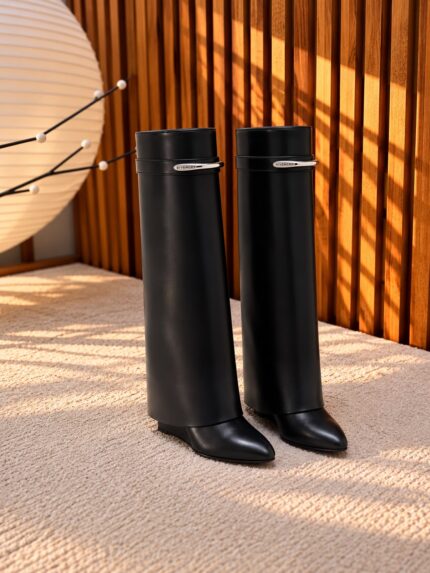 Givenchy Shark Lock Leather Knee-High Boots