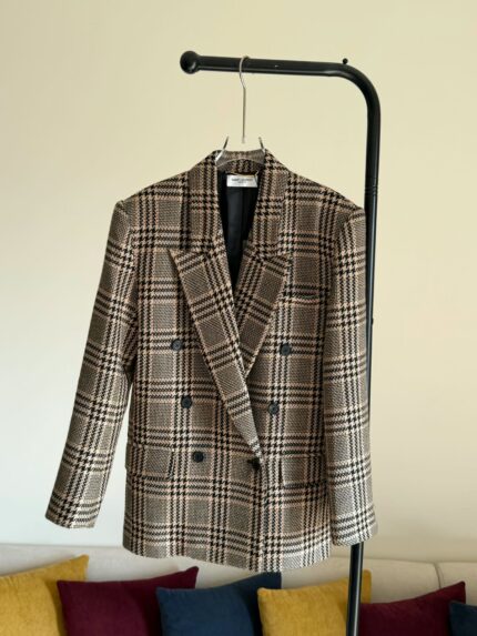 YSL Paris Double-Breasted Houndstooth Blazer