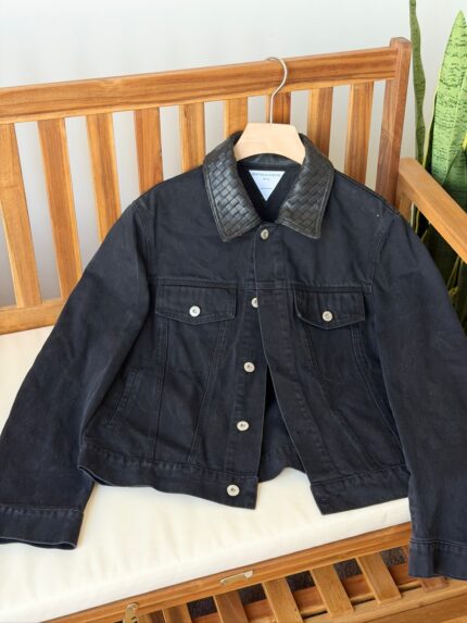 Bottega Veneta Intrecciato Collar Denim Trucker Jacket