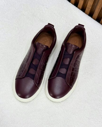 Zegna Tiziano Triple Stitch Crocodile Leather Sneakers