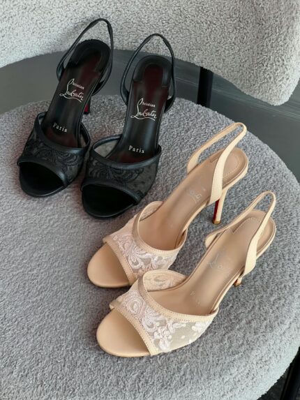 Christian Louboutin Lace Embroidered Slingback Sandals