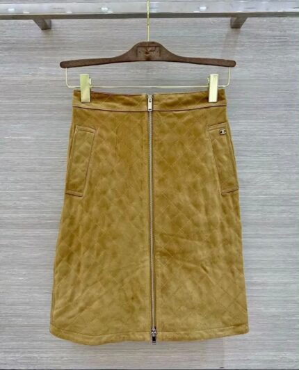 Chanel Quilted Suede Zip-Front Skirt