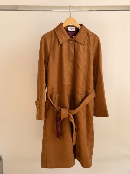 Chanel Quilted Suede Belted Trench Coat
