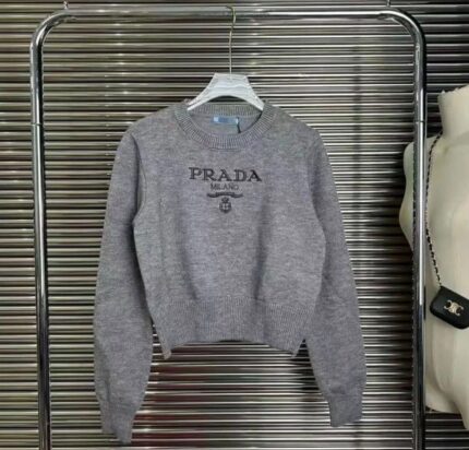 Prada Milano Logo Embroidered Cropped Wool Sweater