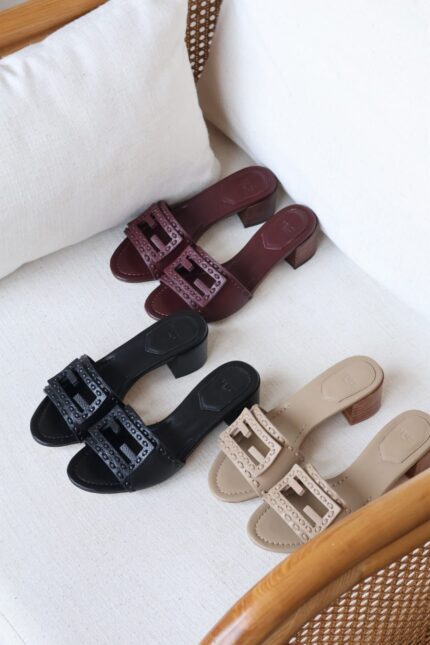 Fendi Baguette FF Cut-Out Leather Mule Sandals