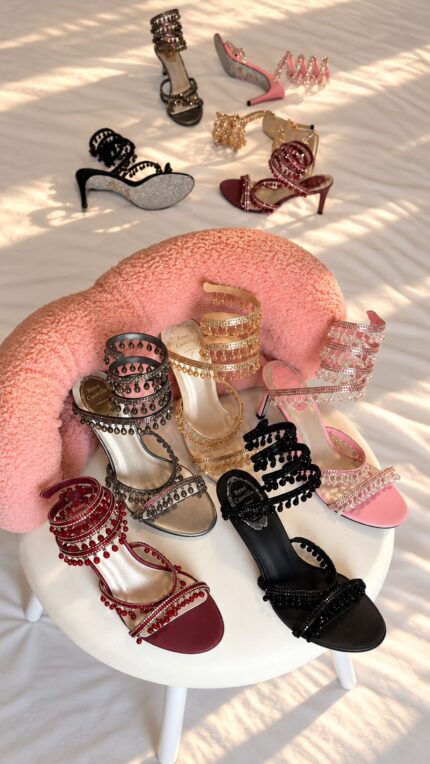 Rene Caovilla Chandelier Crystal Spiral Ankle-Wrap Sandals
