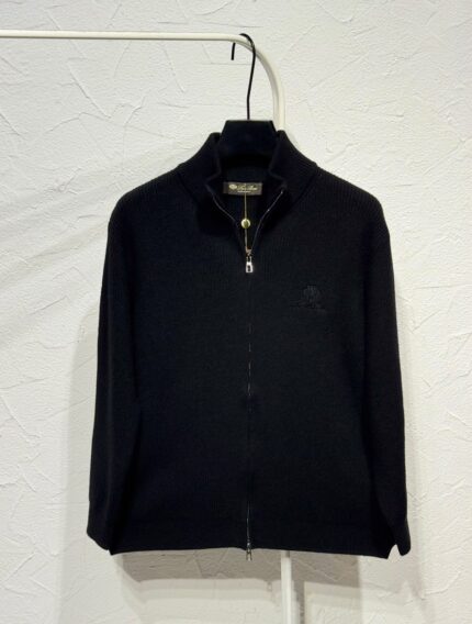 Loro Piana Embroidered Logo Cashmere Zip-Up Cardigan
