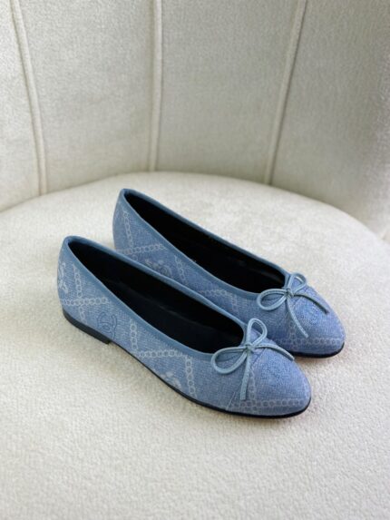 Chanel Printed Denim Ballet Flats