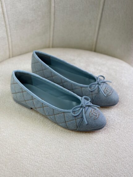 Chanel Quilted Denim Ballet Flats